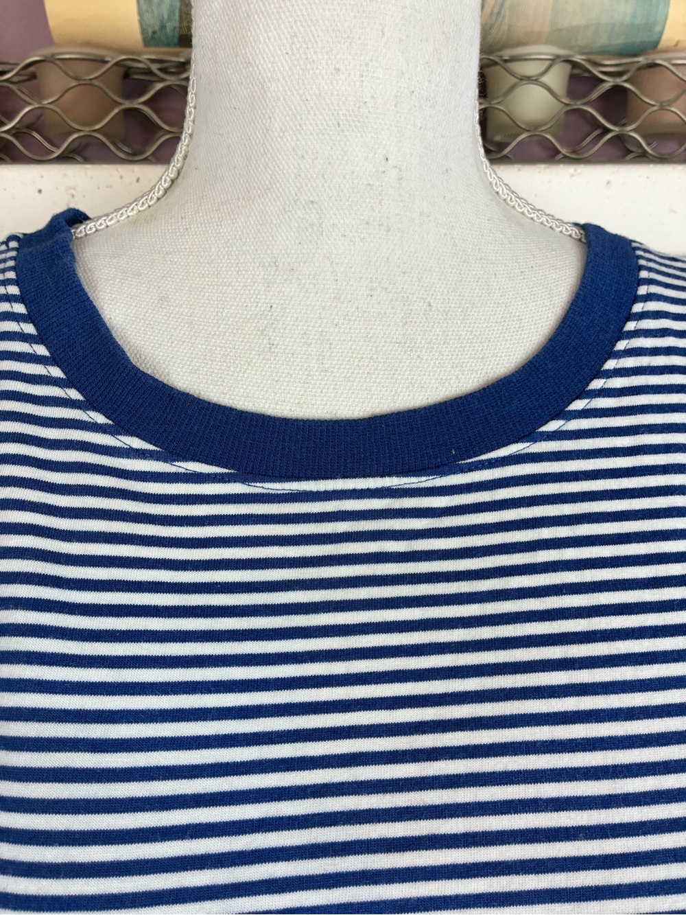 Loft Royal Blue & White Striped Crewneck Top cap sleeves - Picture 2 of 8